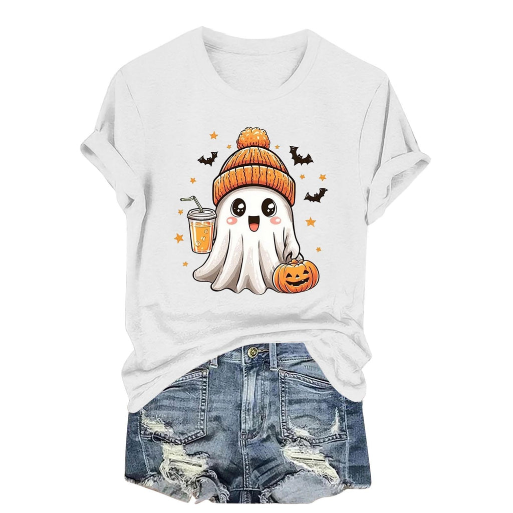 Womens Cotton T Shirts Halloween Cute Graphic Tees Fall Casual Tops