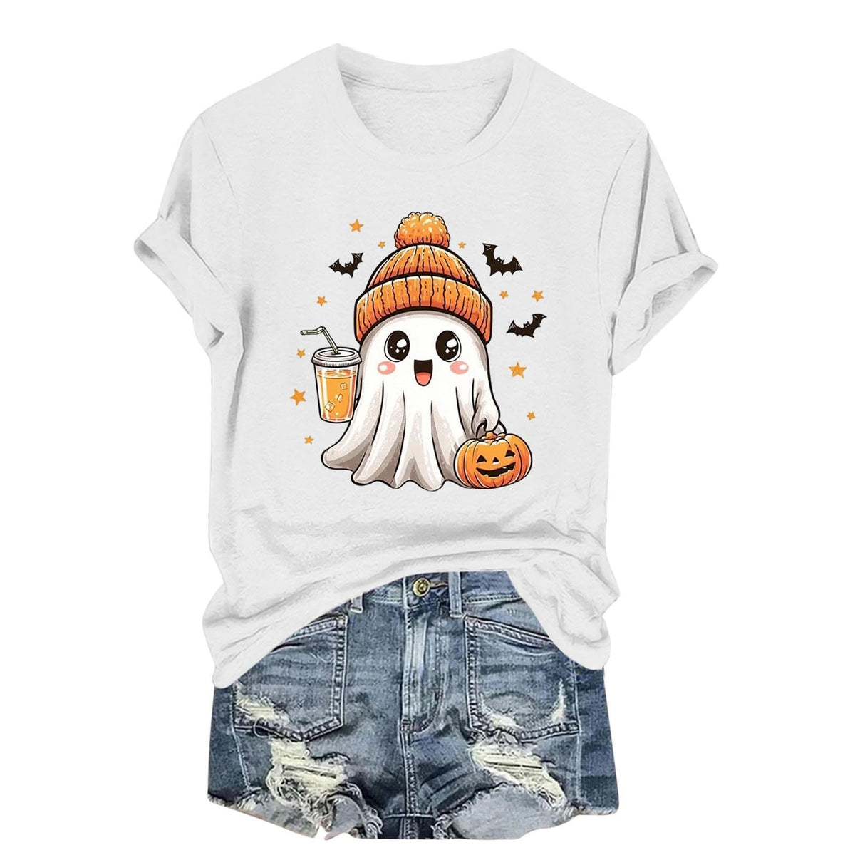 Womens Cotton T Shirts Halloween Cute Graphic Tees Fall Casual Tops