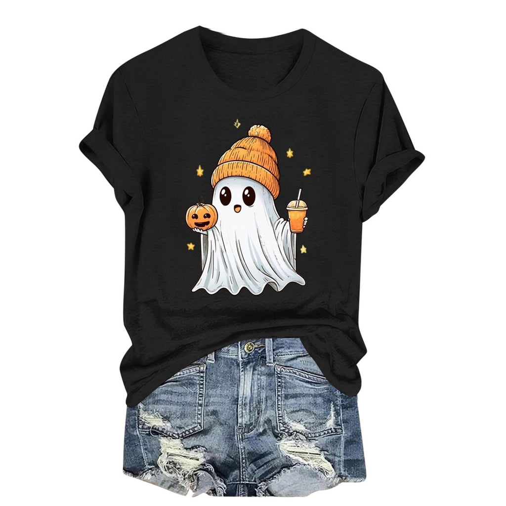 Womens Cotton T Shirts Halloween Cute Graphic Tees Fall Casual Tops