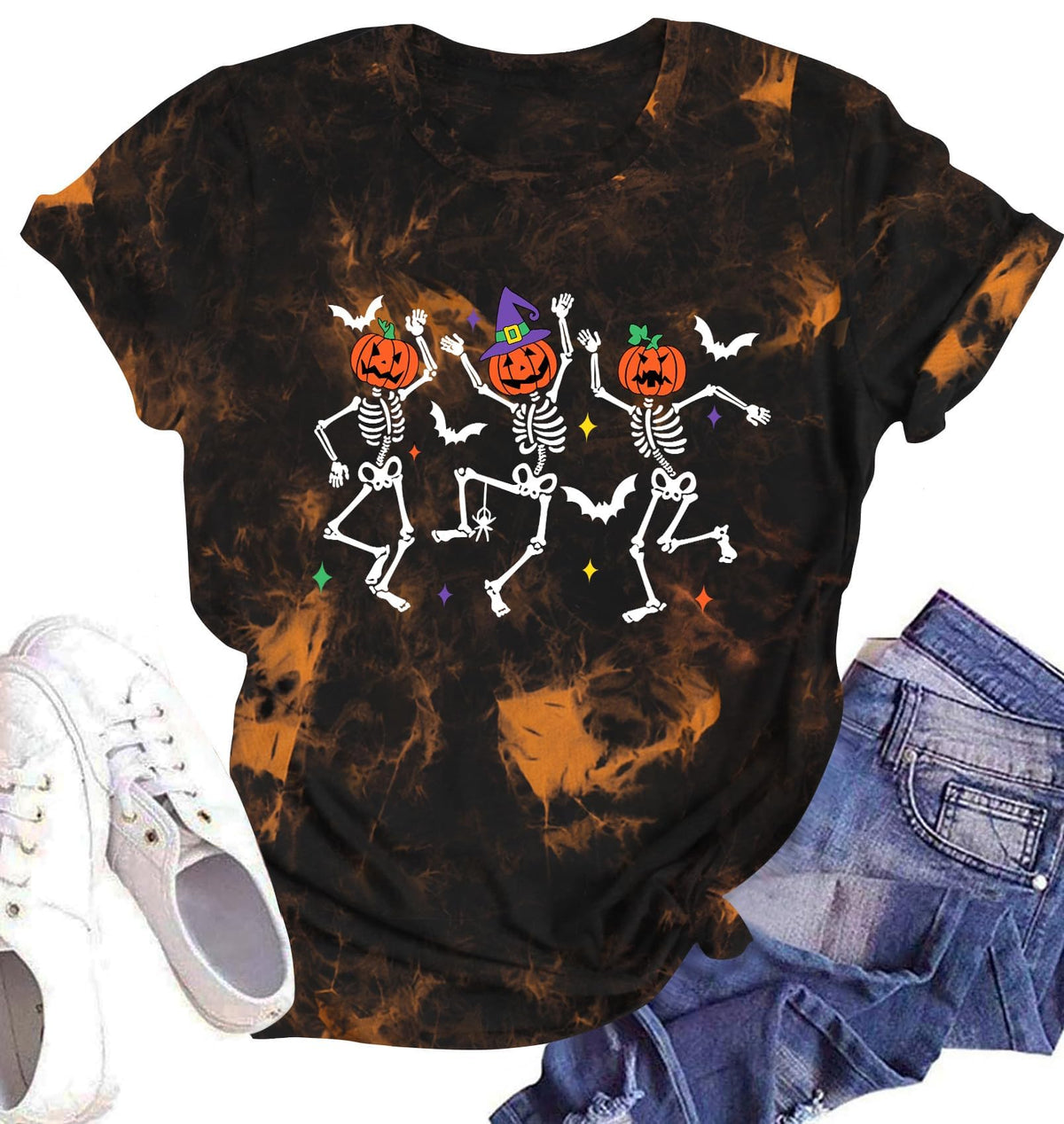 Hot Coffee Skeleton Shirt for Women Halloween Skeleton T-Shirt Funny Fall Skull Graphic Tees Tops Blouse Gift
