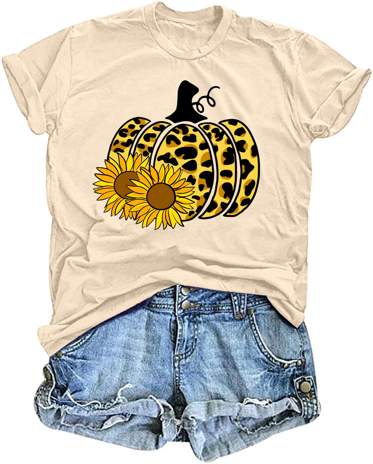 Halloween Pumpkin Shirt Women Leopard Graphic Tees Casual Fall Tops