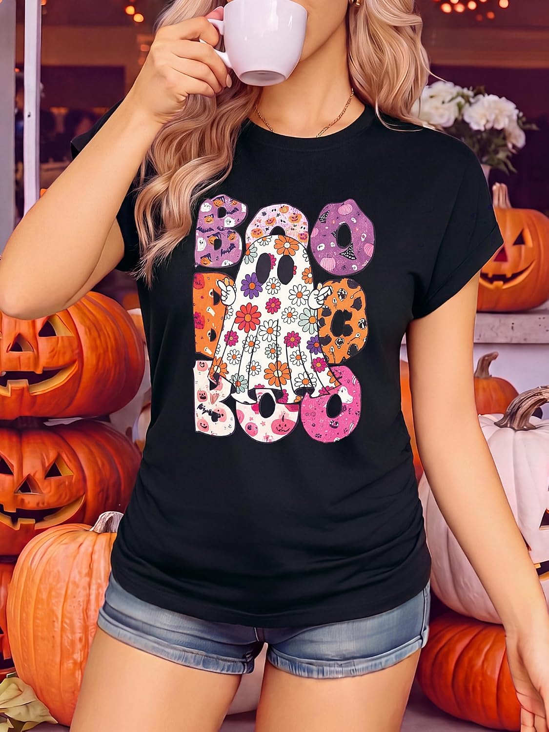 TORARY Halloween Shirts for Women Pumpkin Graphic Tees Fall Shirt