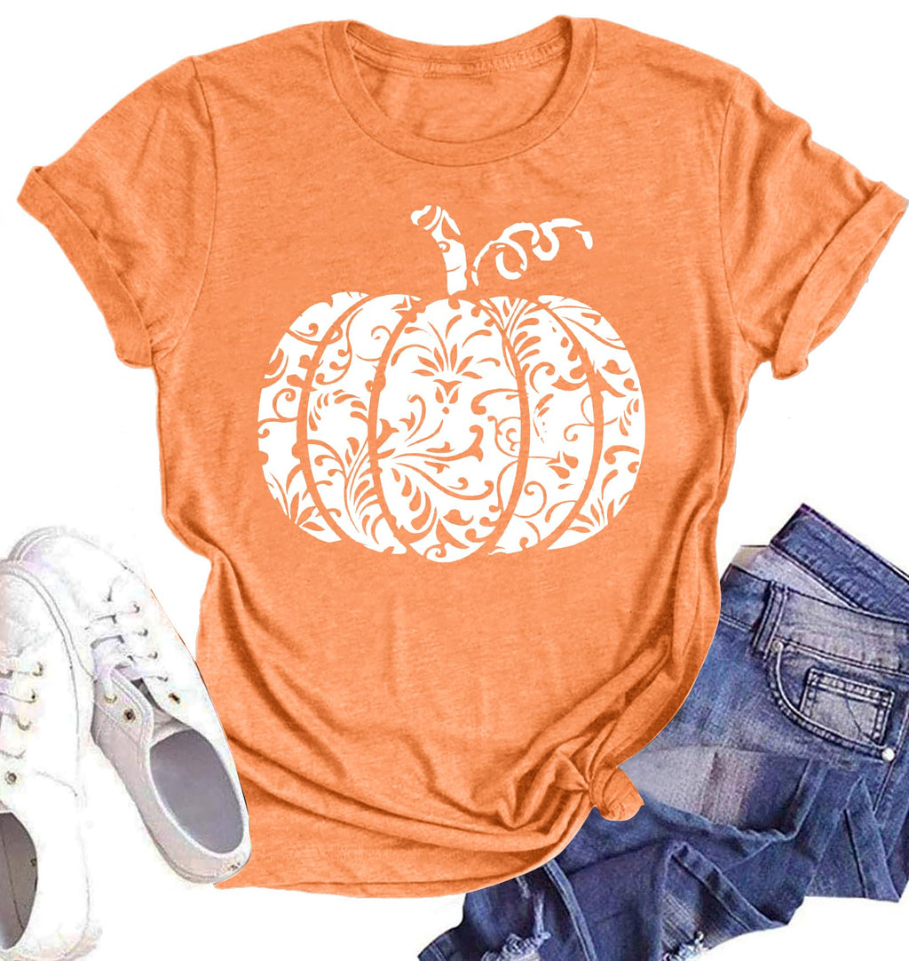 Halloween Pumpkin Shirt Women Leopard Graphic Tees Casual Fall Tops