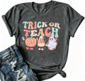 Women Halloween Teacher Shirt Ghost Graphic Short Sleeve Tee Pumpkin Shirts