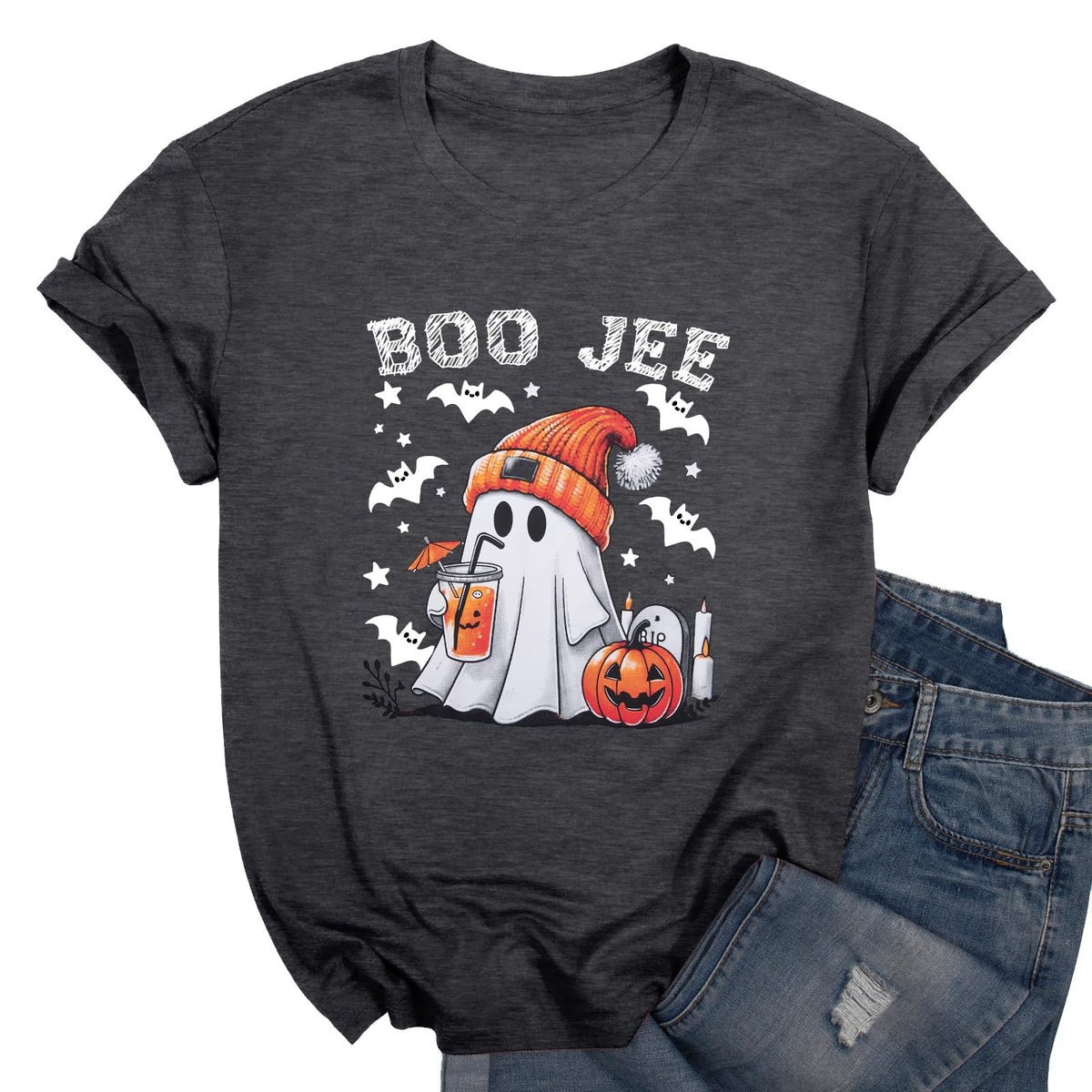 Halloween Shirts Women Ghost Shirt Spooky Season Tee Fall Tops