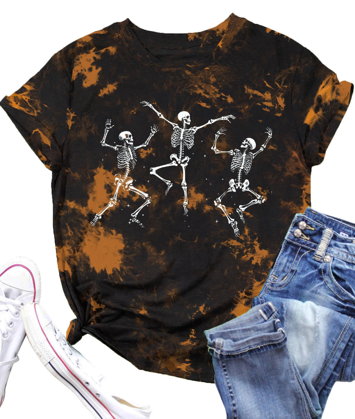 Hot Coffee Skeleton Shirt for Women Halloween Skeleton T-Shirt Funny Fall Skull Graphic Tees Tops Blouse Gift