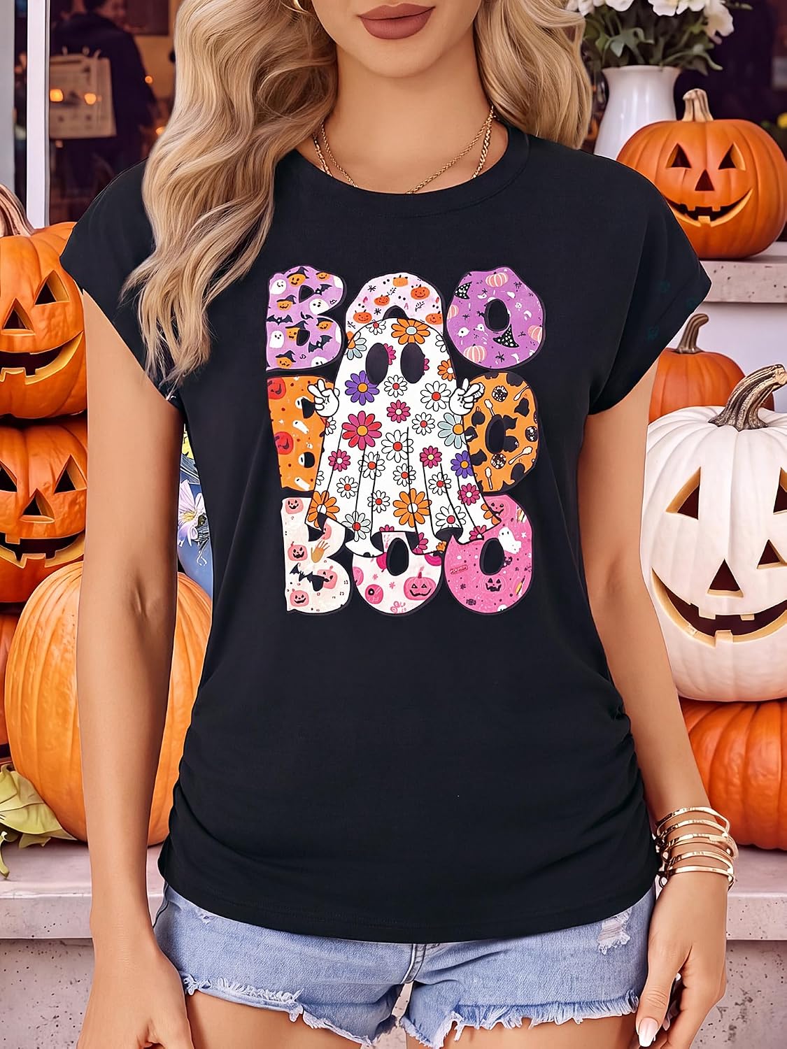 TORARY Halloween Shirts for Women Pumpkin Graphic Tees Fall Shirt