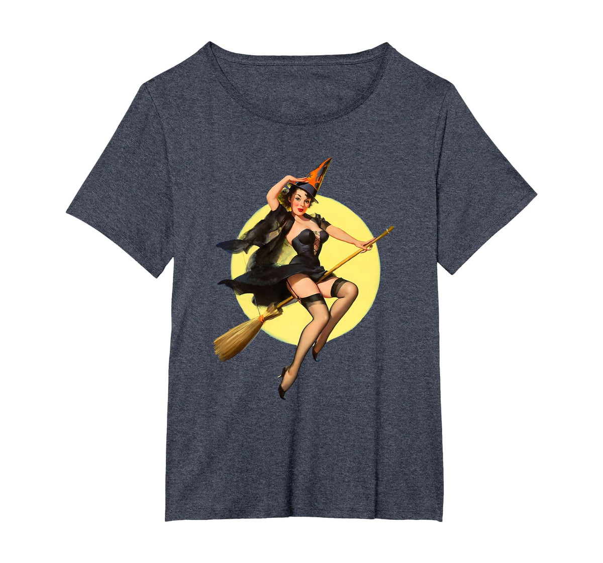 Vintage Pin up Witch Halloween Pinup Girl Funny Ilustration T-Shirt