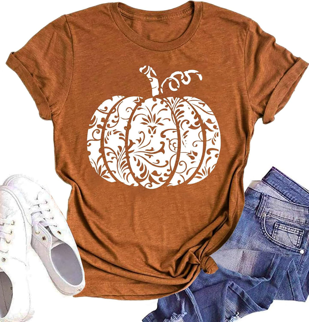 Halloween Pumpkin Shirt Women Leopard Graphic Tees Casual Fall Tops