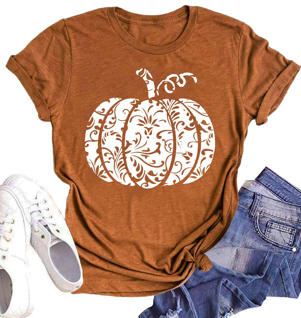 Halloween Pumpkin Shirt Women Leopard Graphic Tees Casual Fall Tops