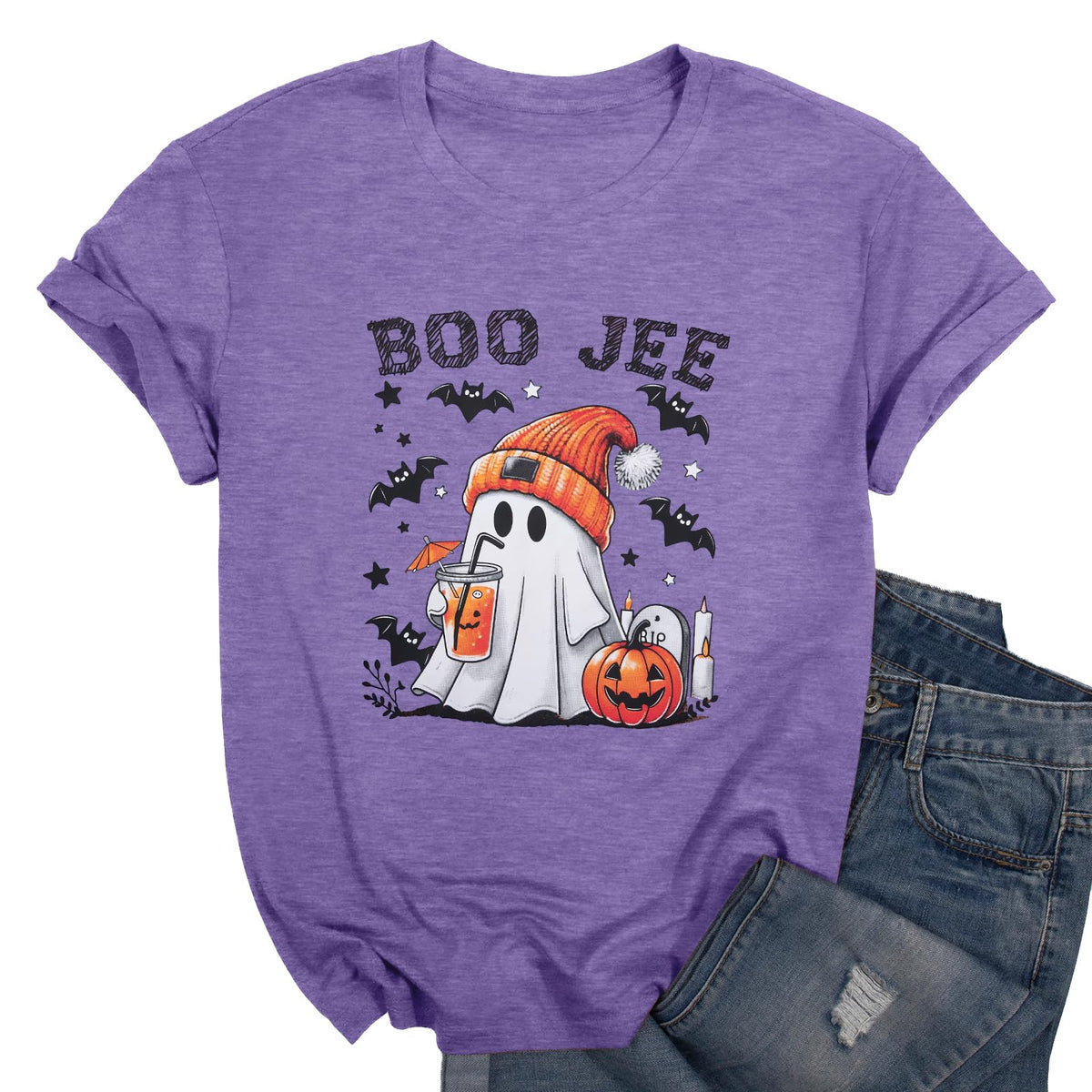 Halloween Shirts Women Ghost Shirt Spooky Season Tee Fall Tops