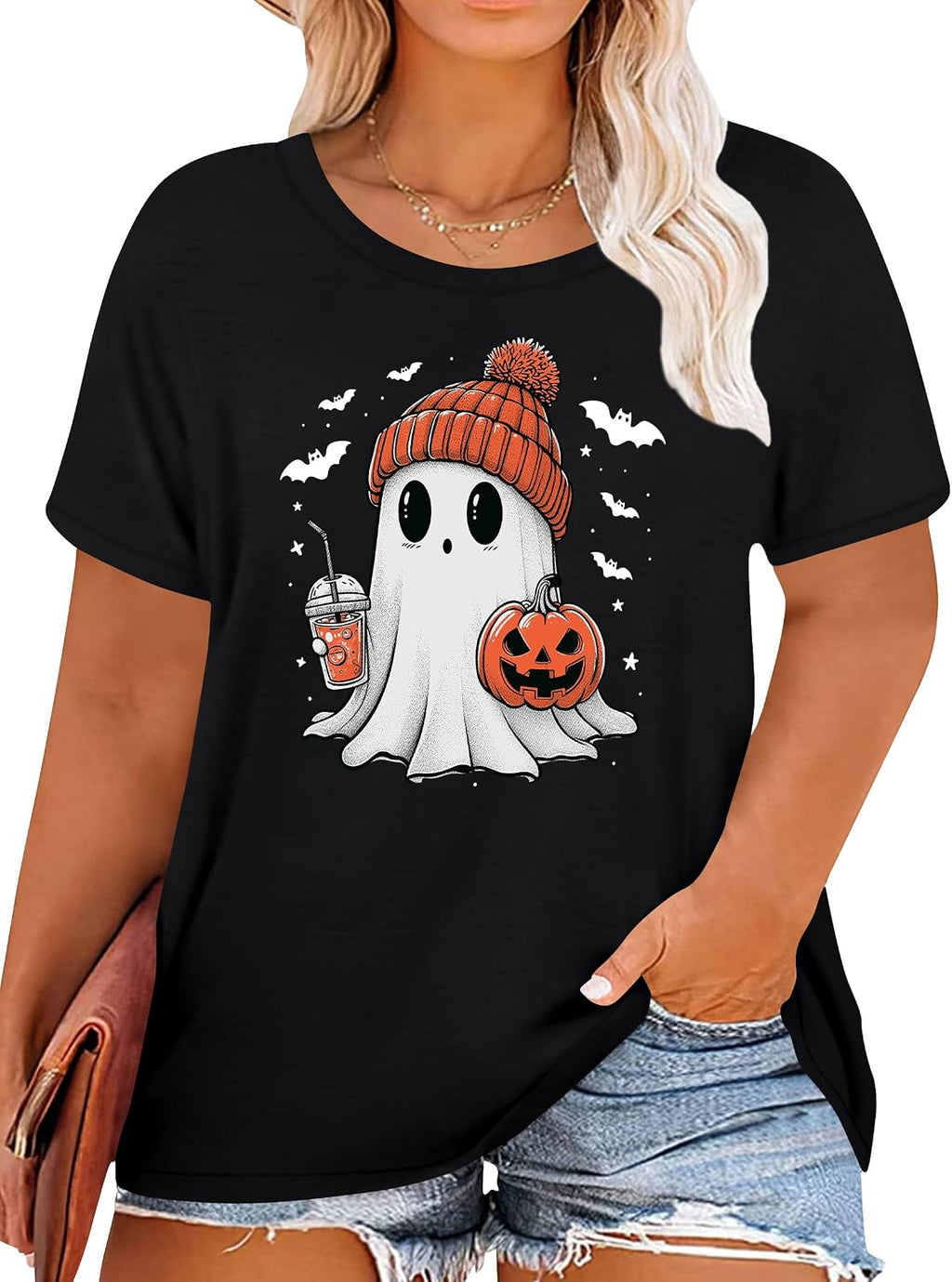 Plus Size Halloween Tshirt Women Ghost Shirt Plus Pumpkin Shirt Spooky Tee