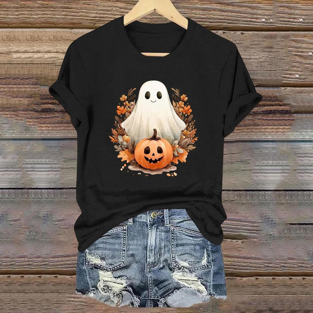 Womens Cotton T Shirts Halloween Cute Graphic Tees Fall Casual Tops