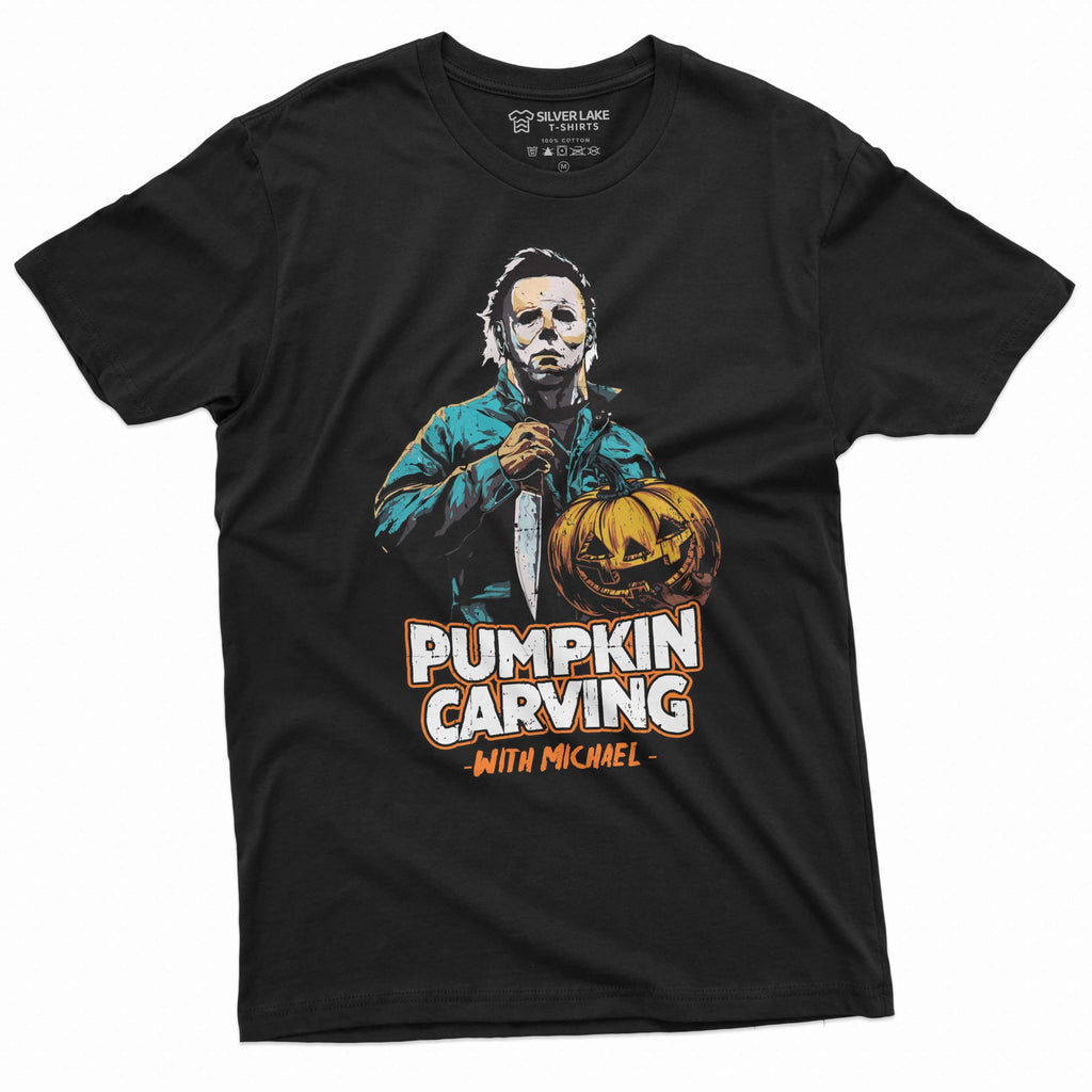 Halloween Horror Movie T-Shirt Pumpkin Carving Mens Tshirt Costume Party Tee Shirt