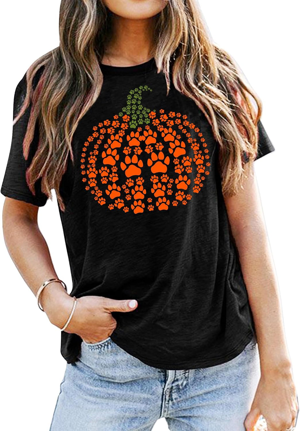 Halloween Pumpkin Shirt Women Leopard Graphic Tees Casual Fall Tops
