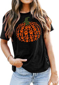 Halloween Pumpkin Shirt Women Leopard Graphic Tees Casual Fall Tops
