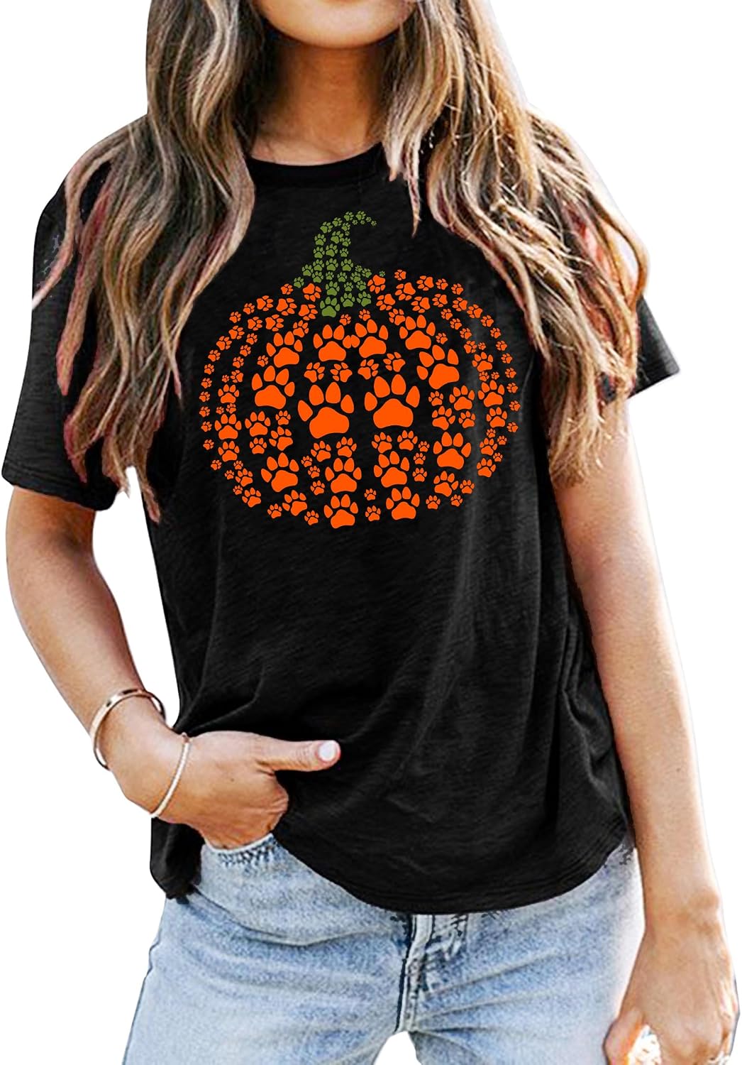 Halloween Pumpkin Shirt Women Leopard Graphic Tees Casual Fall Tops