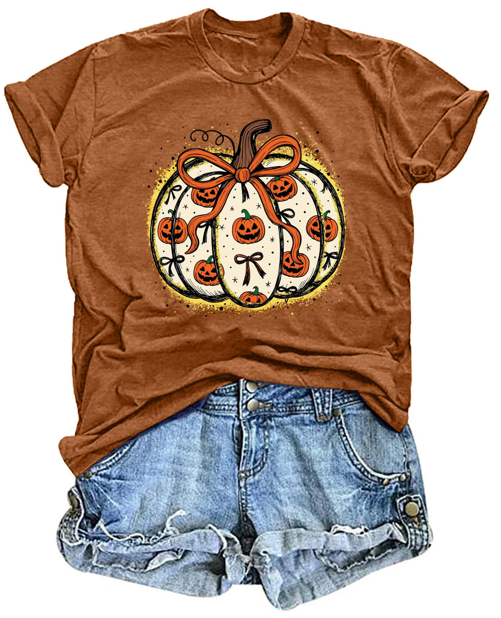 Halloween Pumpkin Shirt Women Leopard Graphic Tees Casual Fall Tops