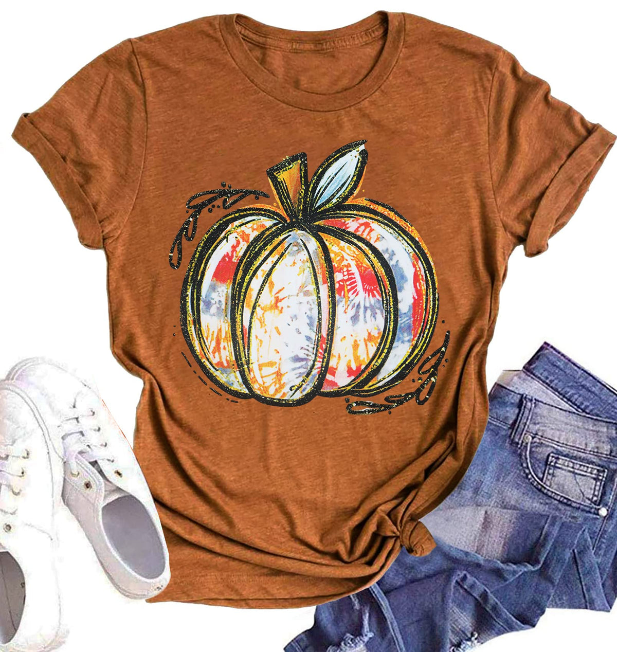 Halloween Pumpkin Shirt Women Leopard Graphic Tees Casual Fall Tops