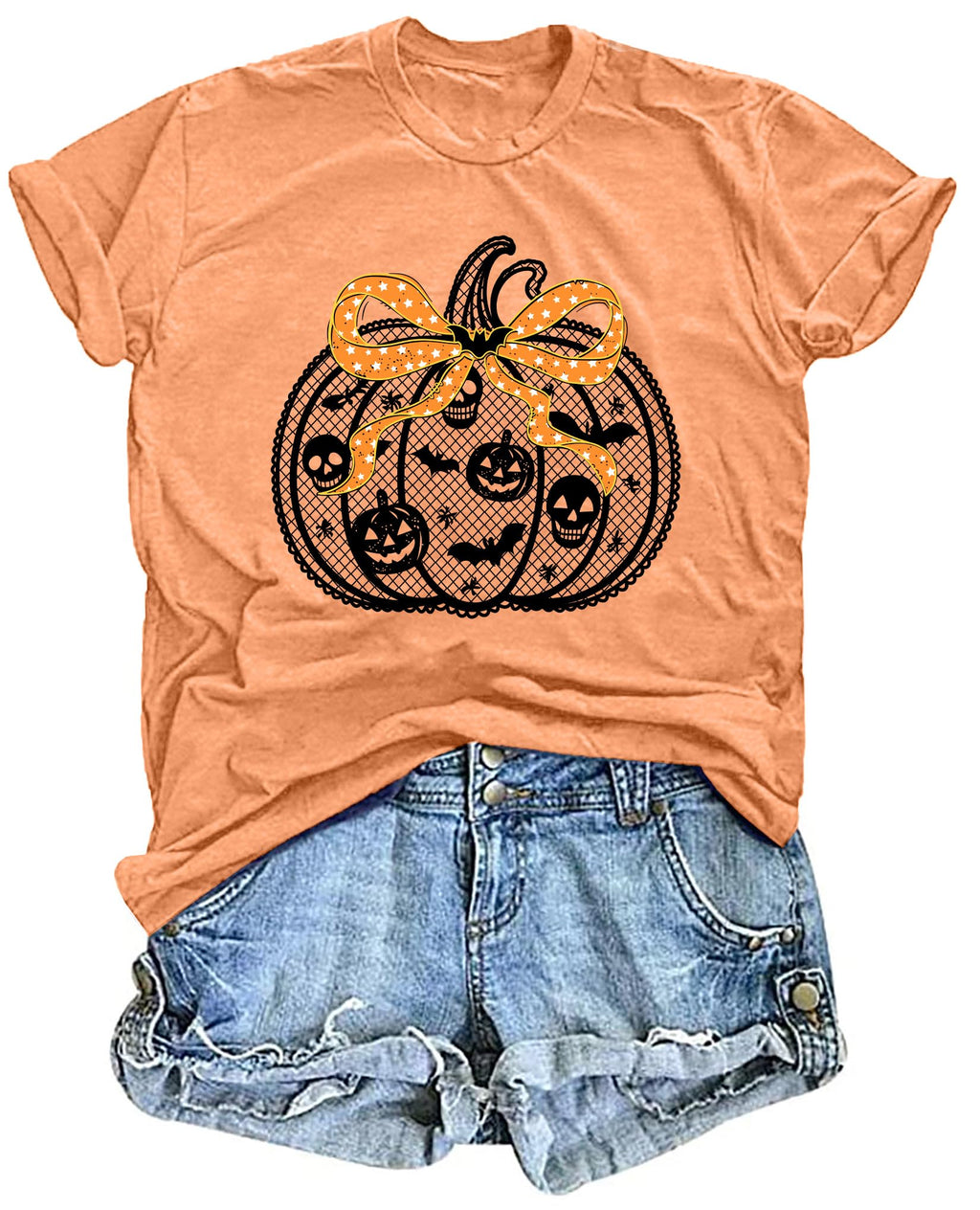 Halloween Pumpkin Shirt Women Leopard Graphic Tees Casual Fall Tops