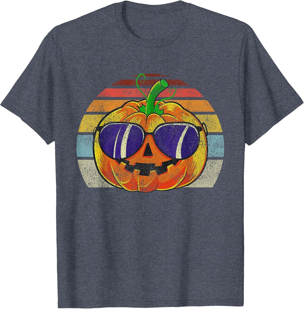 Cool Pumpkin Retro Style Halloween Vintage Women Men Kids T-Shirt