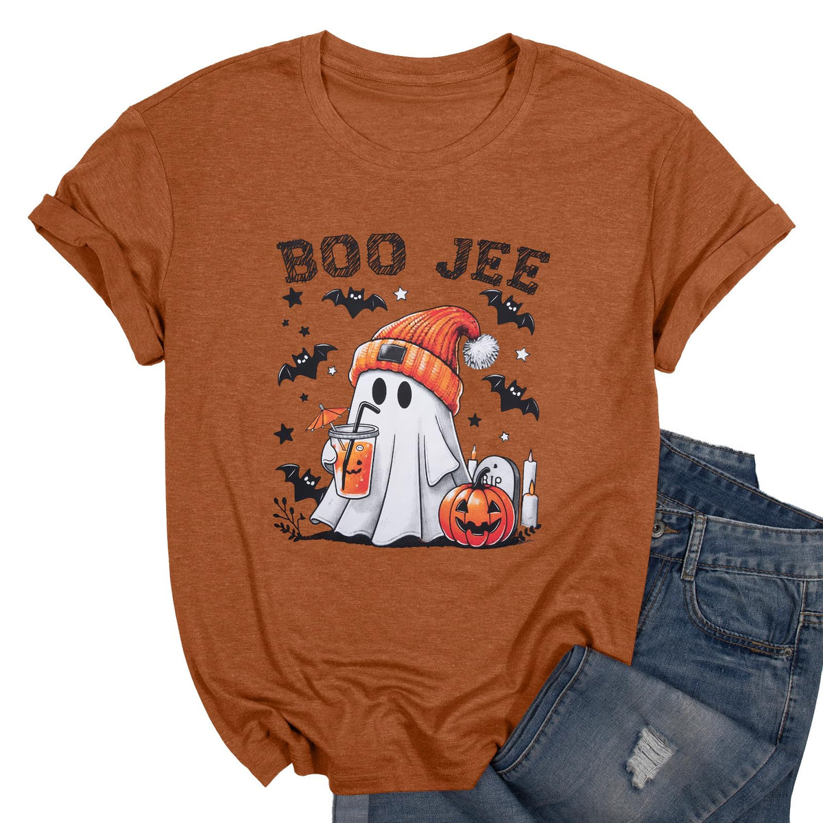 Halloween Shirts Women Ghost Shirt Spooky Season Tee Fall Tops