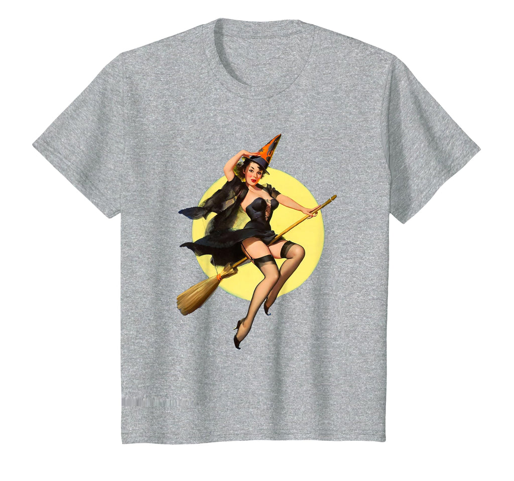 Vintage Pin up Witch Halloween Pinup Girl Funny Ilustration T-Shirt