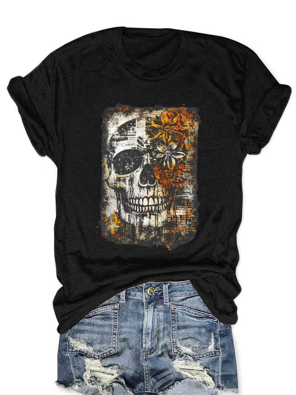Hot Coffee Skeleton Shirt for Women Halloween Skeleton T-Shirt Funny Fall Skull Graphic Tees Tops Blouse Gift