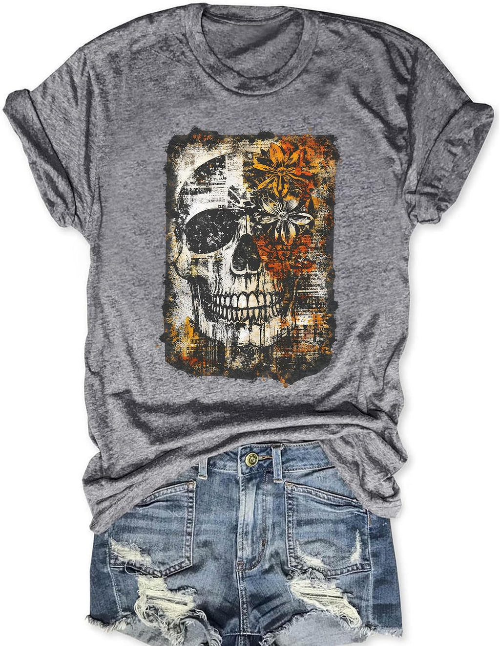 Hot Coffee Skeleton Shirt for Women Halloween Skeleton T-Shirt Funny Fall Skull Graphic Tees Tops Blouse Gift