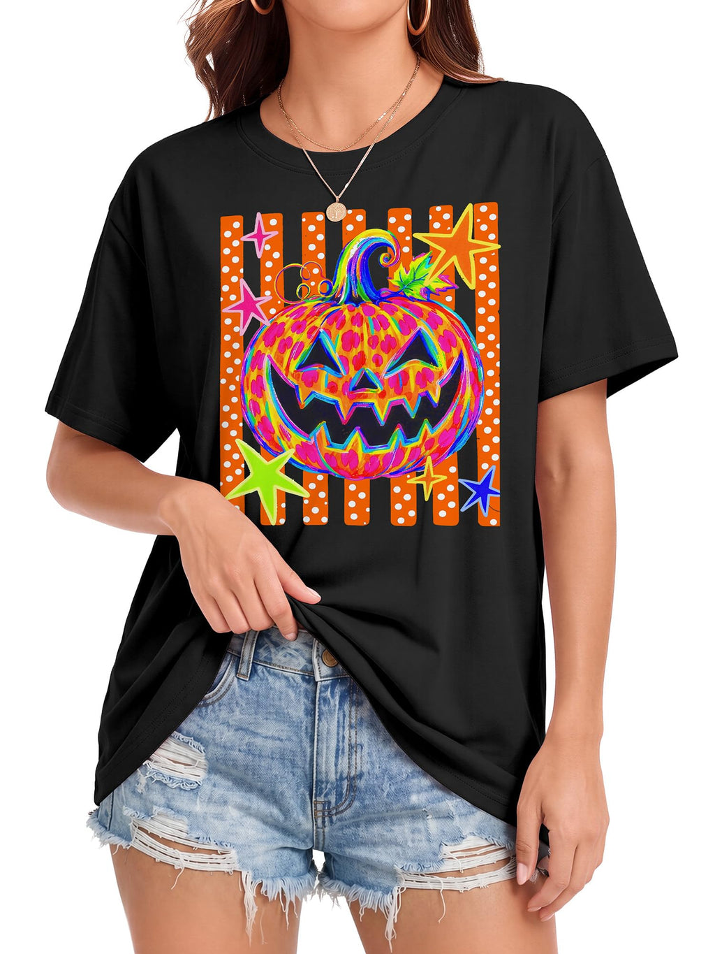 Women Halloween Shirt Oversized Funny Ghost Pumpkin Graphic Fall Tee