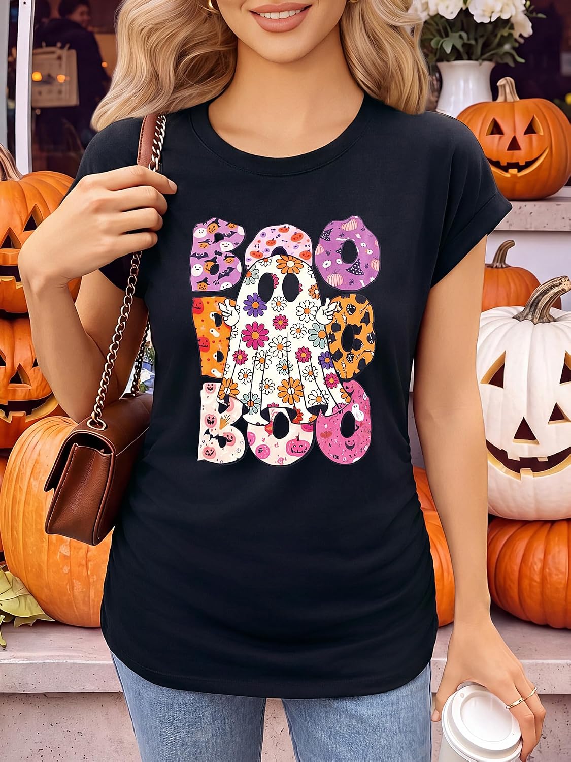 TORARY Halloween Shirts for Women Pumpkin Graphic Tees Fall Shirt