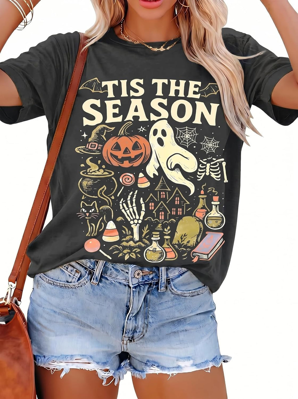 Halloween Shirt for Women Tis The Season Ghost Pumpkin T-Shirt