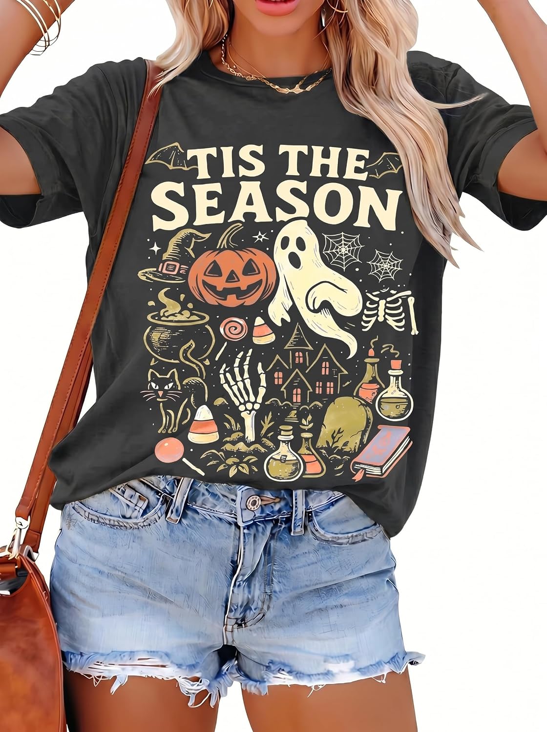 Halloween Shirt for Women Tis The Season Ghost Pumpkin T-Shirt