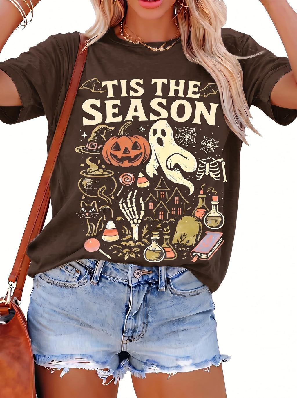 Halloween Shirt for Women Tis The Season Ghost Pumpkin T-Shirt
