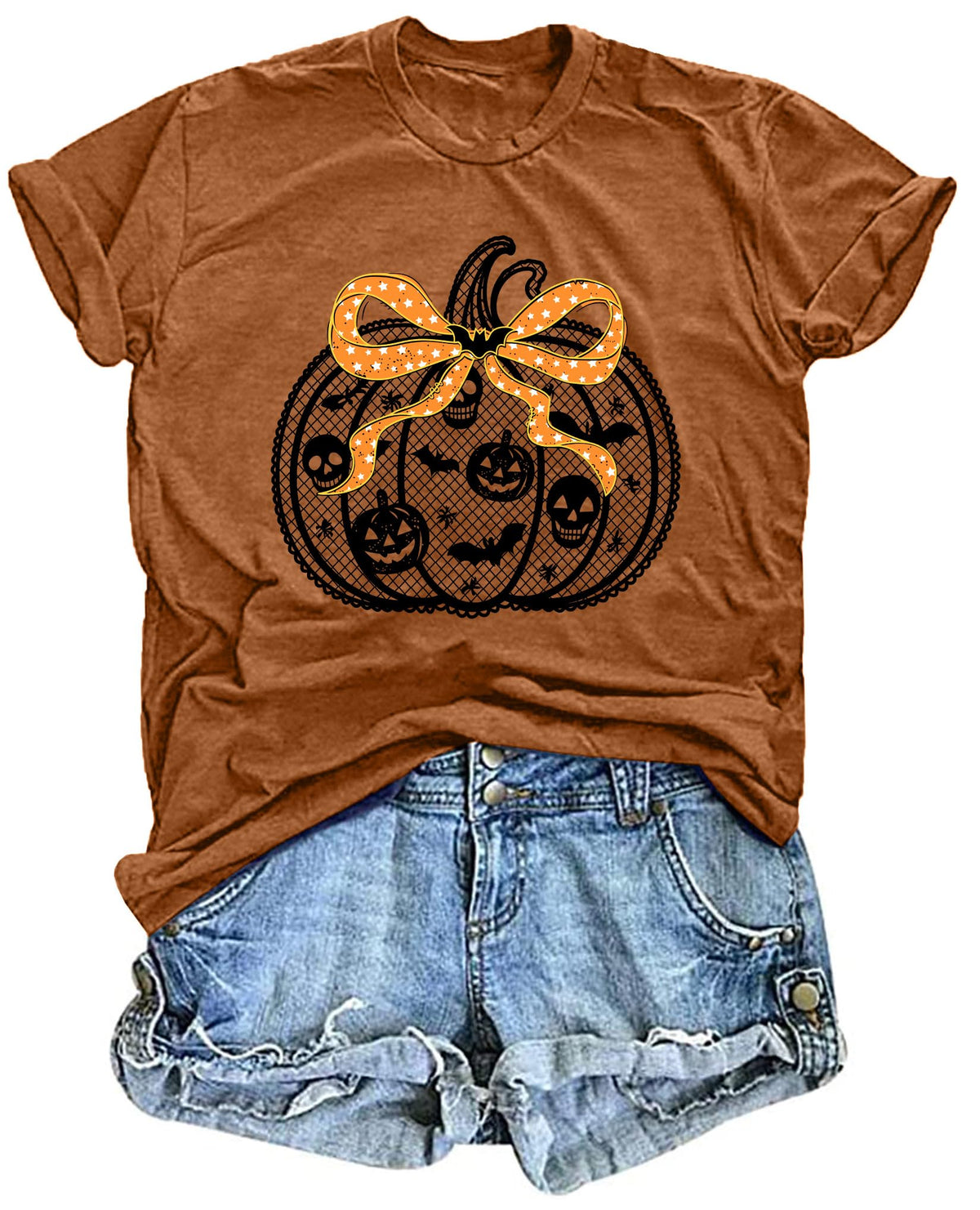 Halloween Pumpkin Shirt Women Leopard Graphic Tees Casual Fall Tops