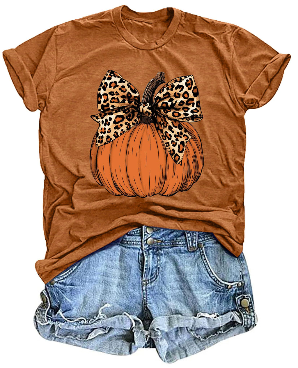 Halloween Pumpkin Shirt Women Leopard Graphic Tees Casual Fall Tops