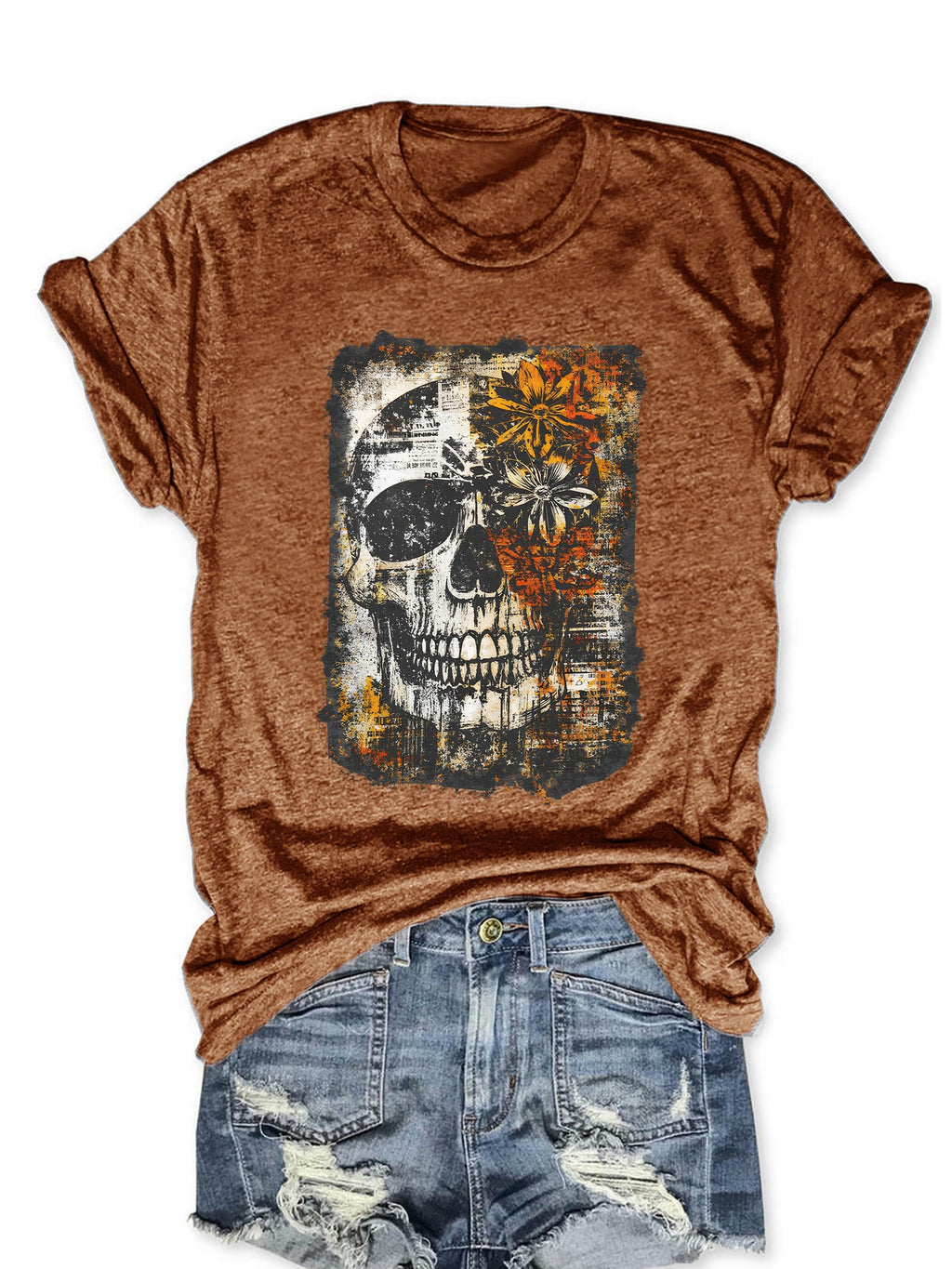 Hot Coffee Skeleton Shirt for Women Halloween Skeleton T-Shirt Funny Fall Skull Graphic Tees Tops Blouse Gift