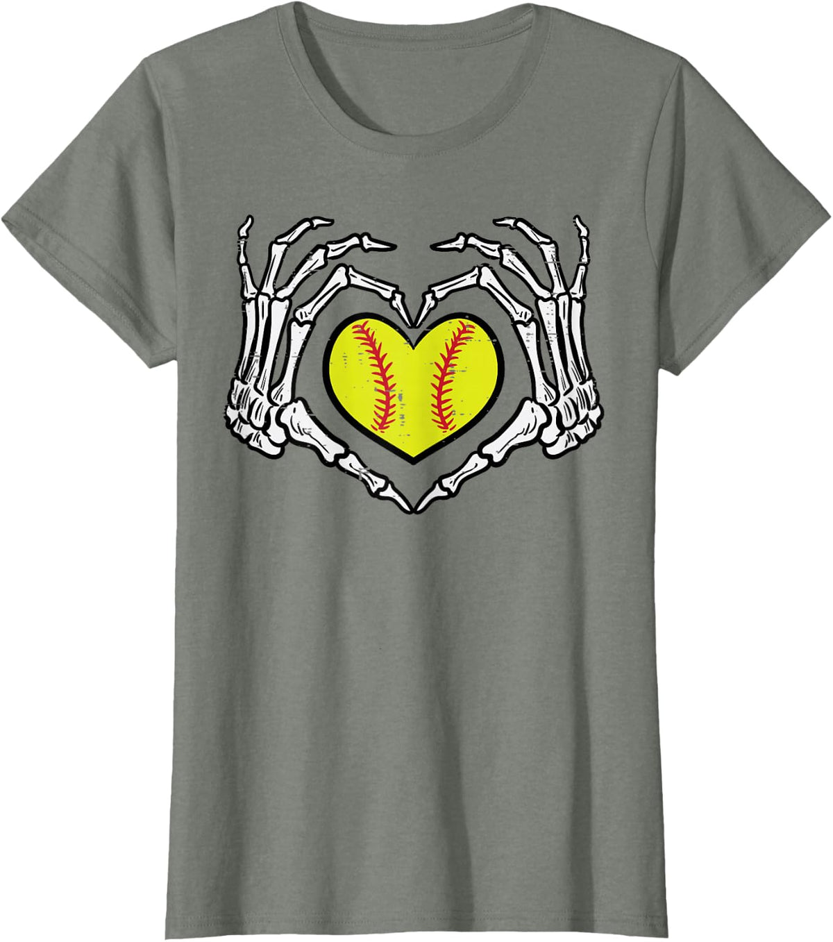 Halloween Softball Heart Skeleton Hands Costume Women Girls T-Shirt