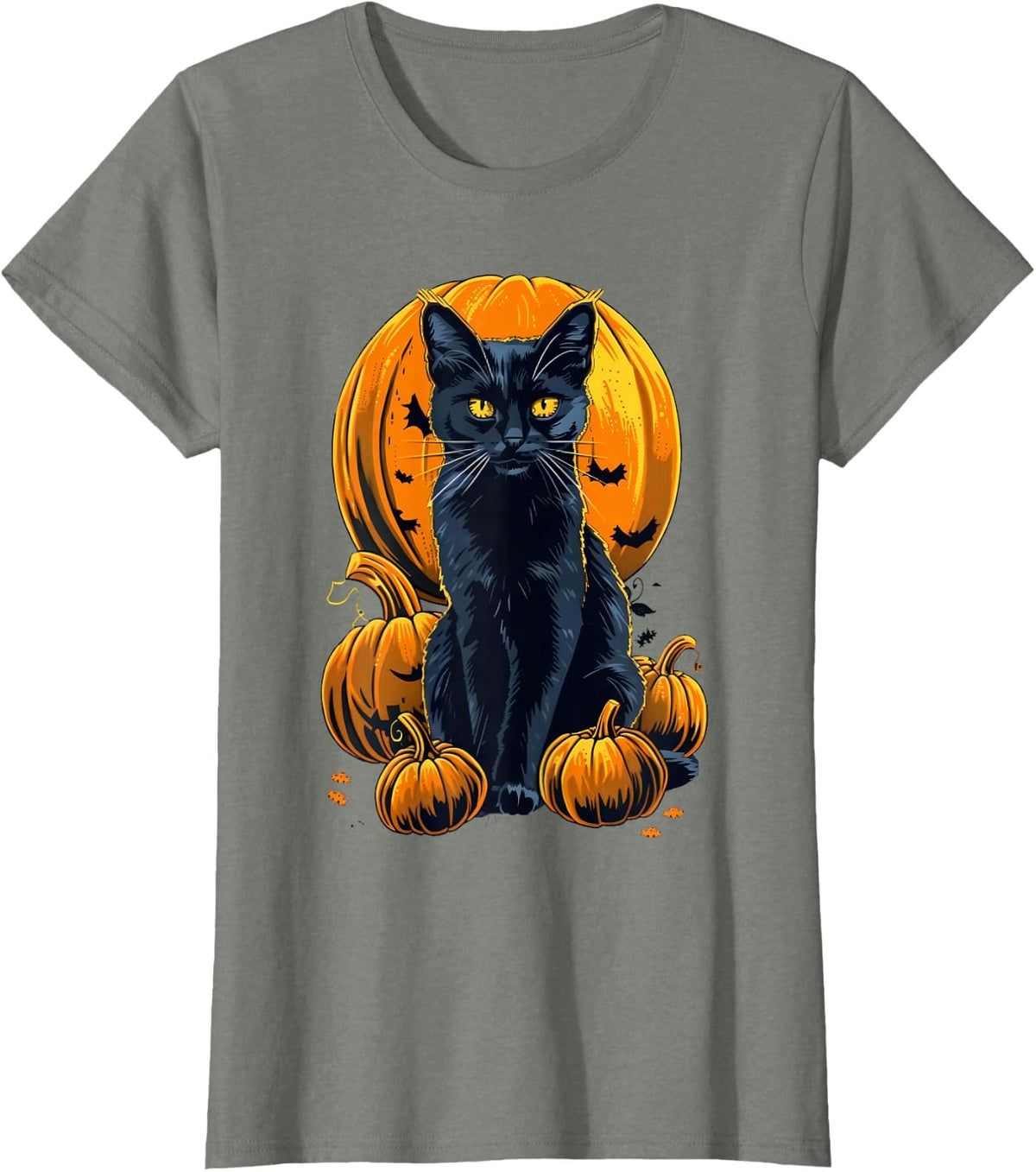 Retro Black Cat Halloween Pumpkin Costume For Women Men Kids T-Shirt