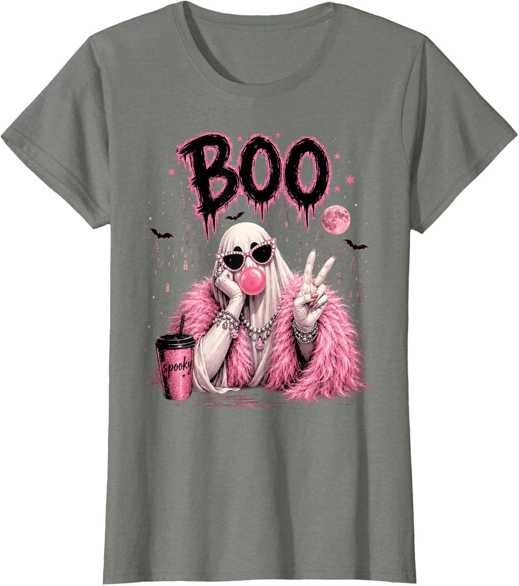 Vintage Fall Halloween Ghost Boo Pumpkin Kids Women T-Shirt