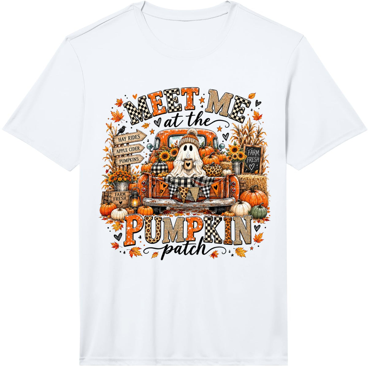 Cute Ghost Pumpkin Patch Vintage Autumn Farm Truck Performance T-Shirt