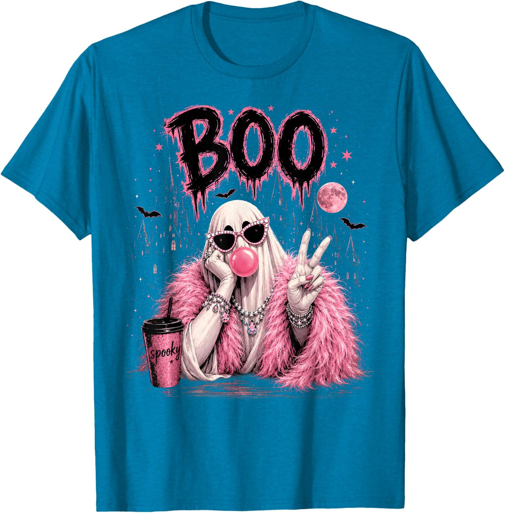 Vintage Fall Halloween Ghost Boo Pumpkin Kids Women T-Shirt
