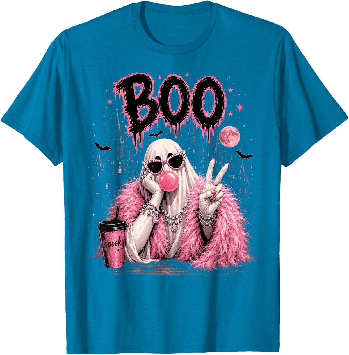 Vintage Fall Halloween Ghost Boo Pumpkin Kids Women T-Shirt