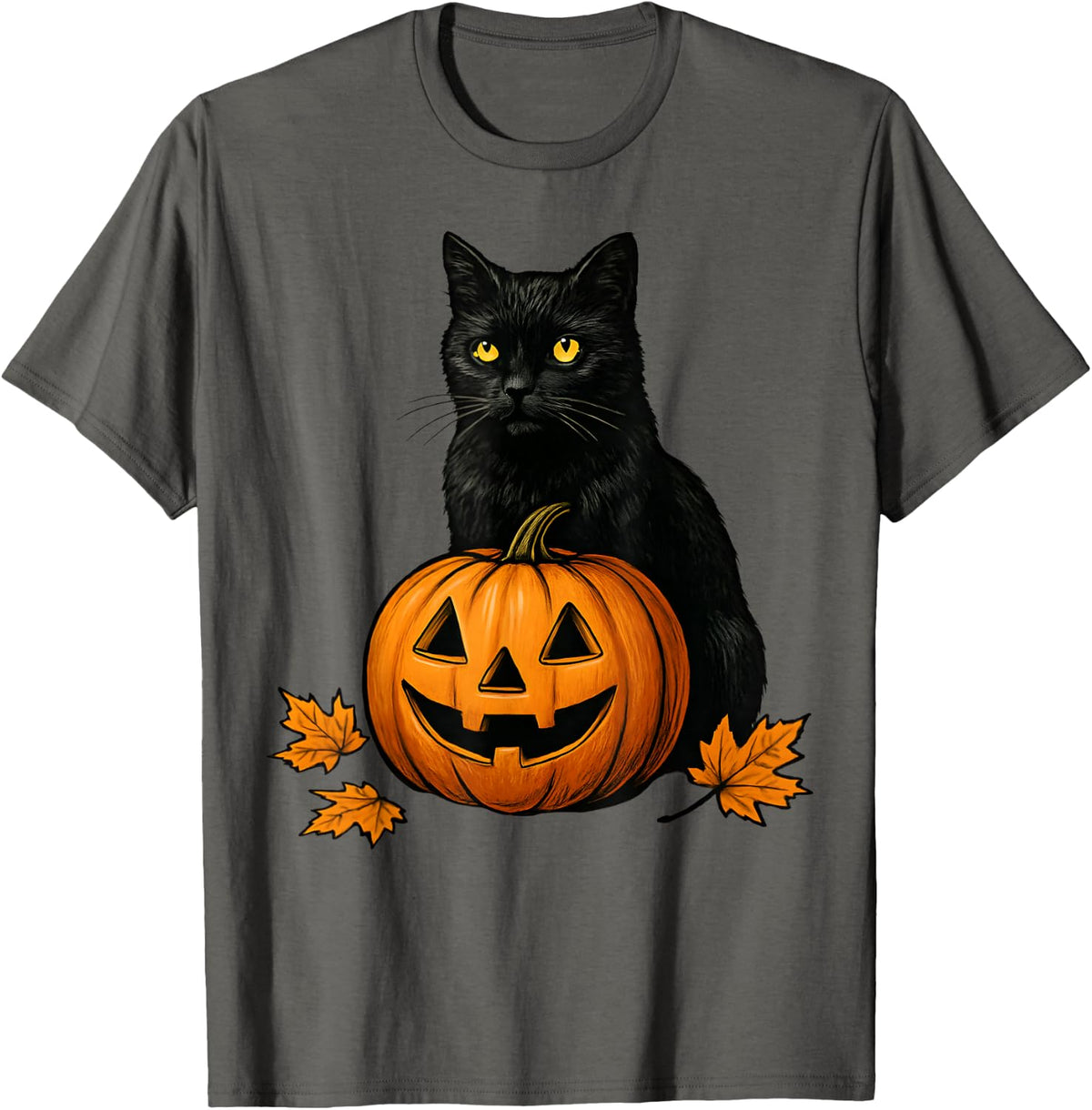 Retro Black Cat Halloween Pumpkin Costume for Women Men Kids T-Shirt