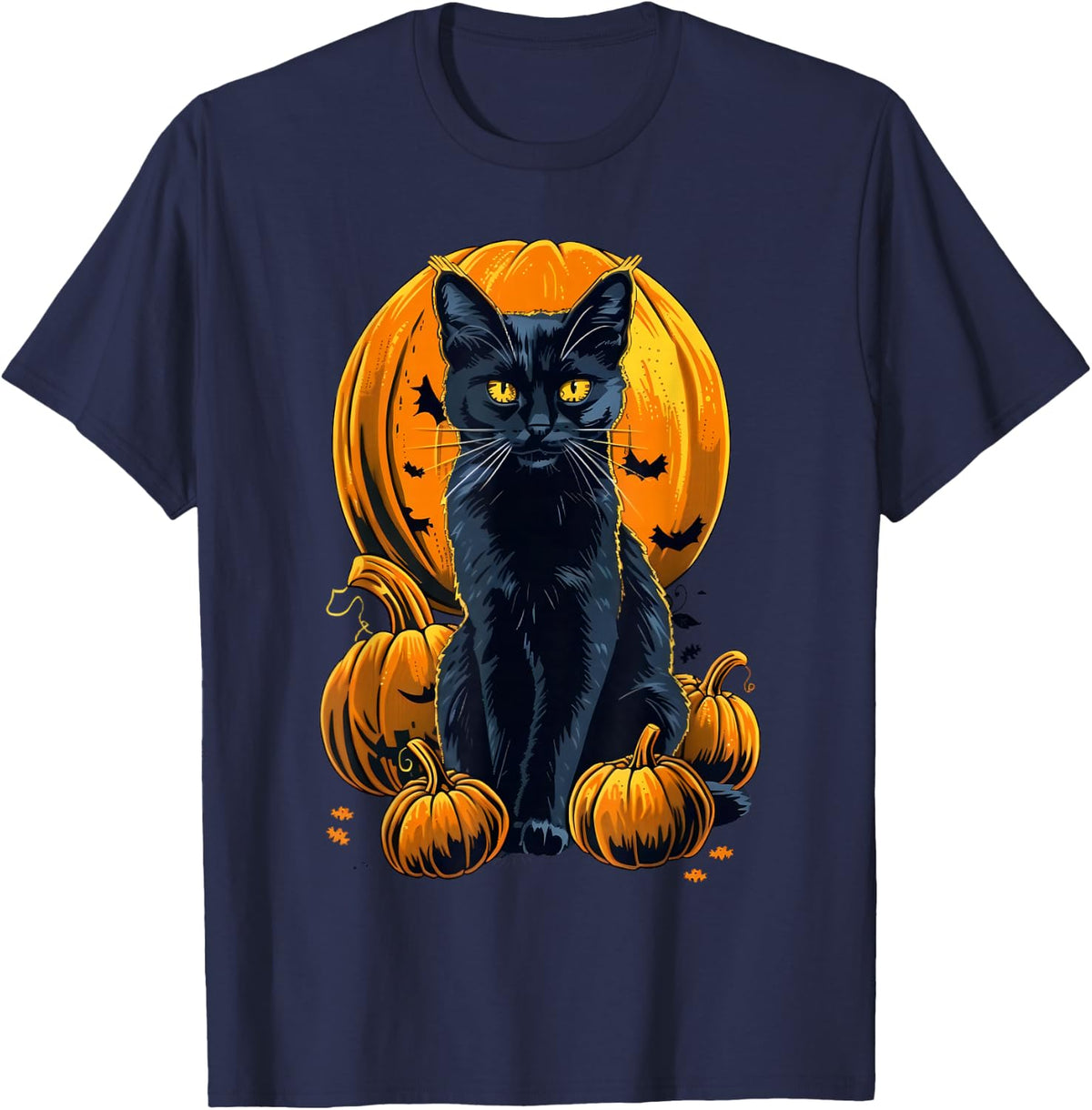 Retro Black Cat Halloween Pumpkin Costume For Women Men Kids T-Shirt