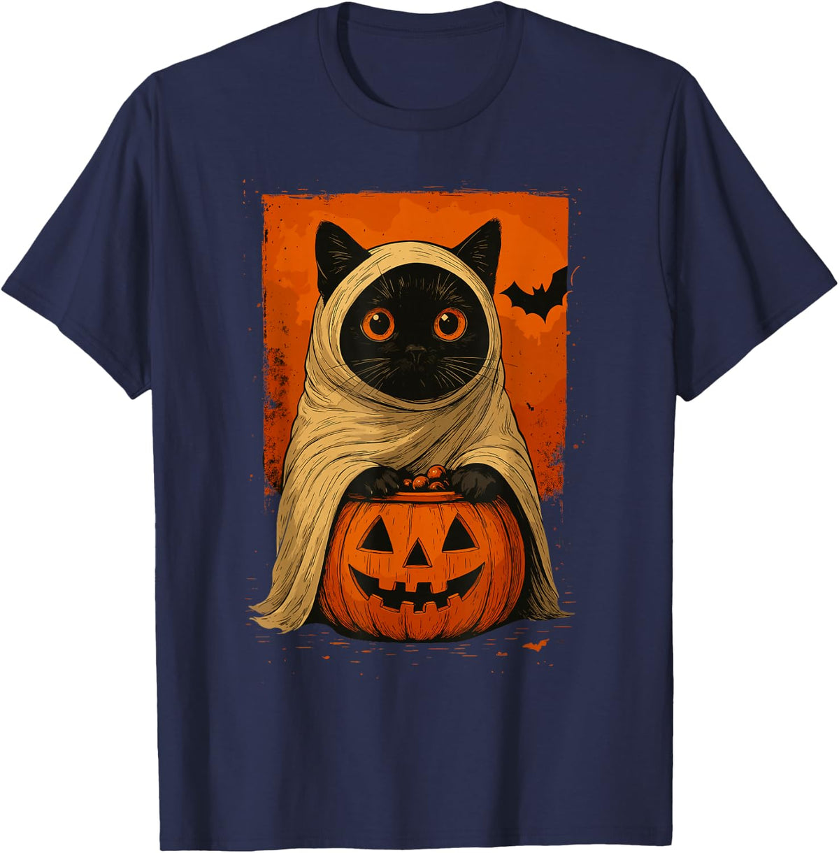 Funny Vintage Black Cat Halloween Pumpkin Spooky Ghost Women T-Shirt