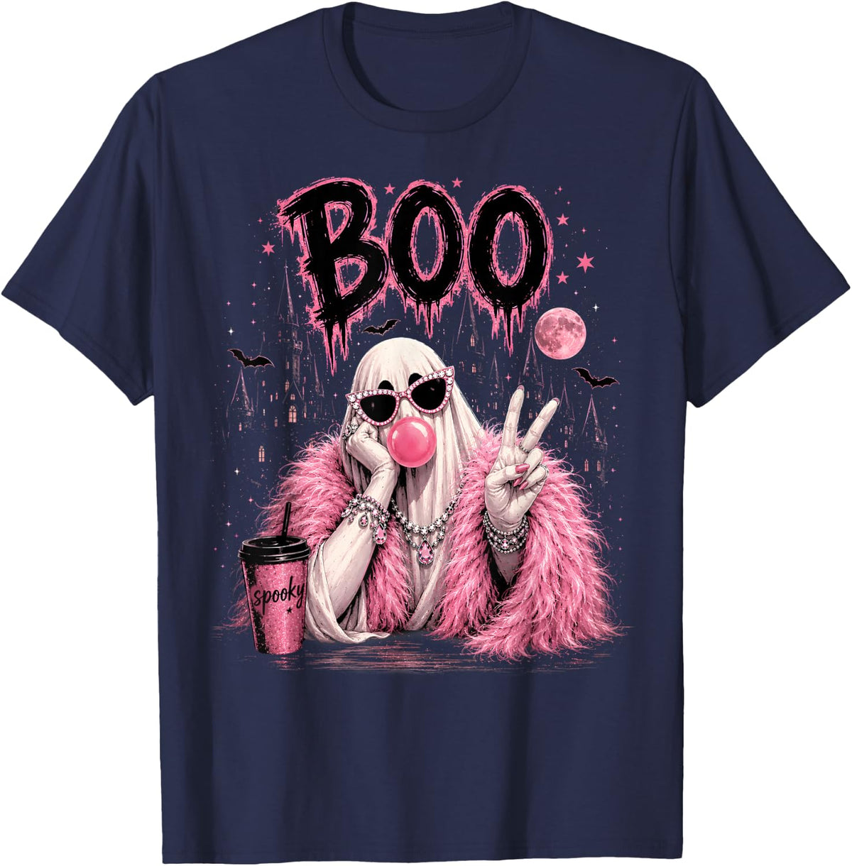Vintage Fall Halloween Ghost Boo Pumpkin Kids Women T-Shirt