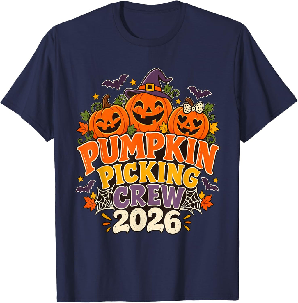Retro Pumpkin Picking Crew 2026 Halloween Family Matching T-Shirt