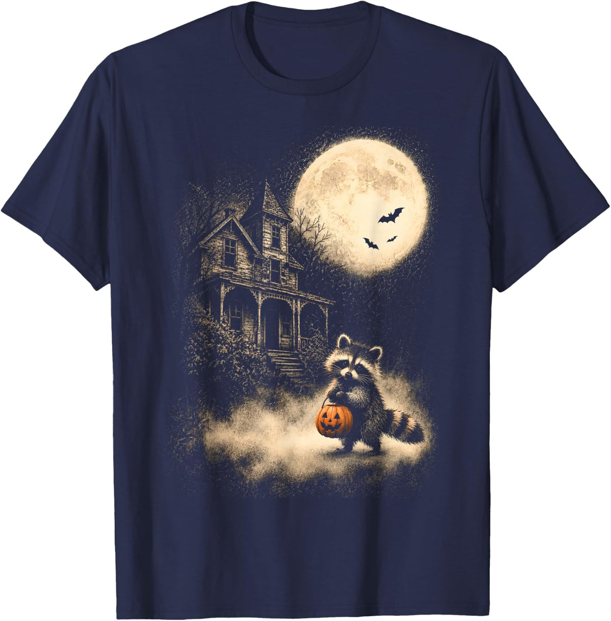 Vintage Raccoon Halloween Cute Possum Pumpkin Spooky Moon T-Shirt