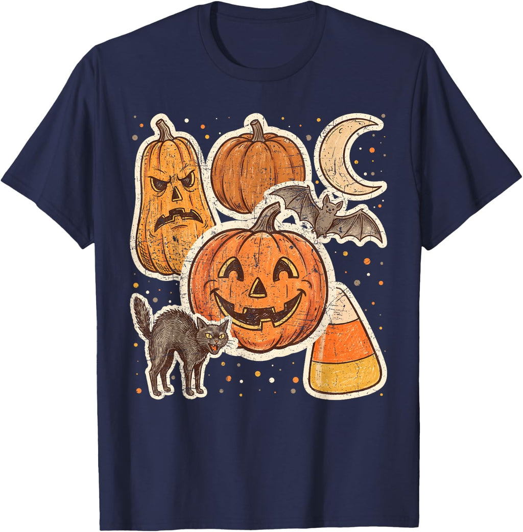 Retro Halloween Vintage 90s Spooky Pumpkin Fall Cat Lover T-Shirt